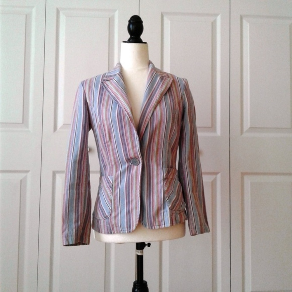 Striped Blazer One Button Long Sleeves Slim Cut vest